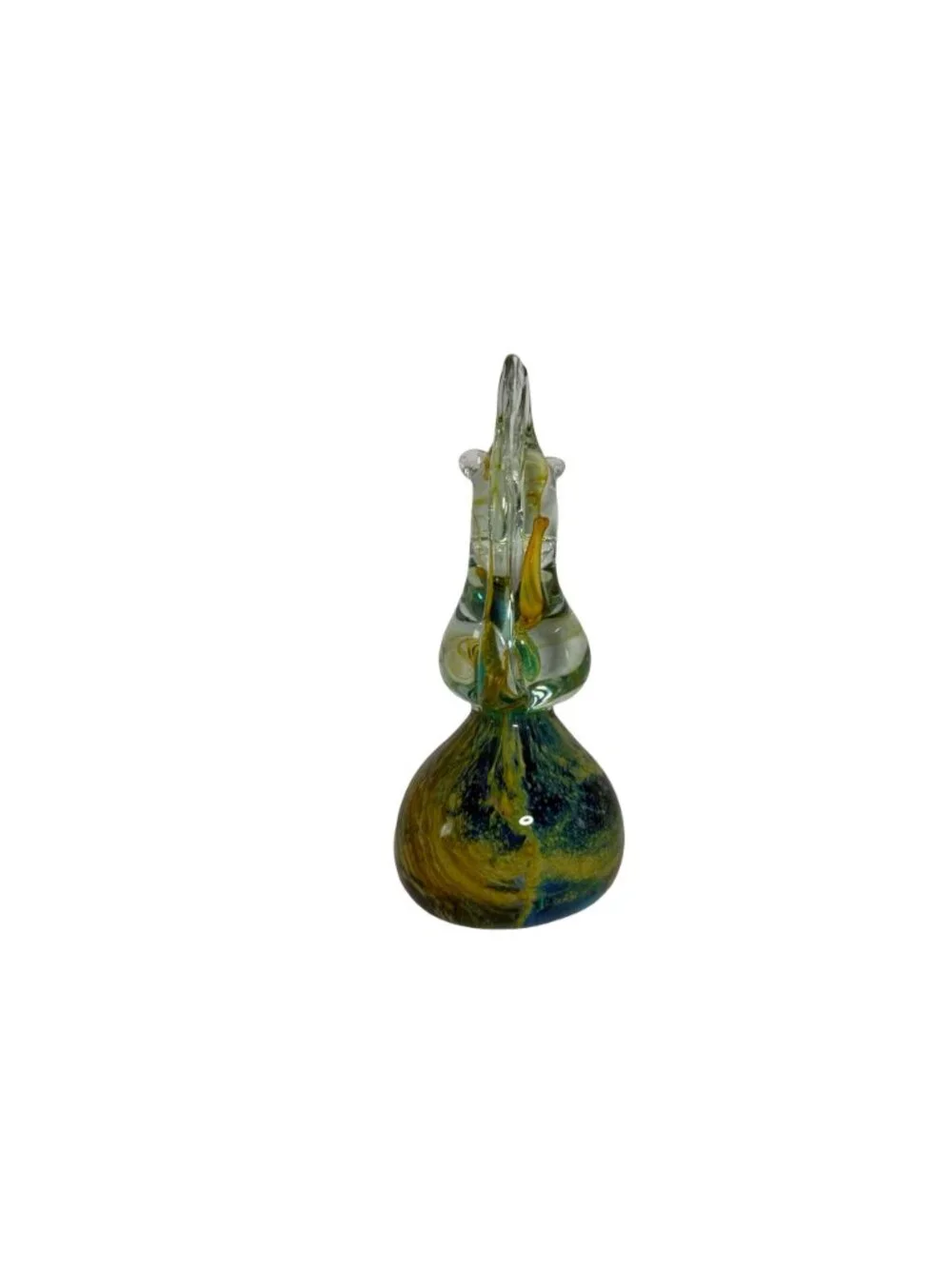 Art Glass SeaHorse Sculpture With Yellow & Blue Swirl Signed Mdina